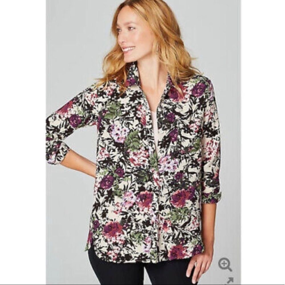 NWT J. Jill Oat Floral Button Down‎ Blouse Size XS XSP petite